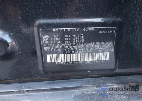 2013 Subaru Legacy 2.5I Limited z USA, uszkodzony, nr VIN 4S3BMBK69D3042035